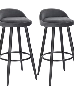 Set van 2 Barkrukken – Fluwelen Zitting met Voetsteun, Modern Design voor Keuken of Bar
