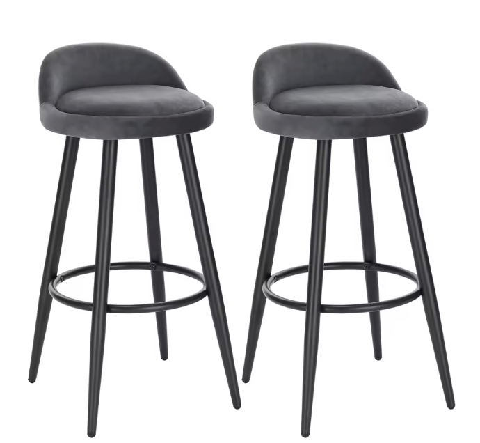 Set van 2 Barkrukken – Fluwelen Zitting met Voetsteun, Modern Design voor Keuken of Bar