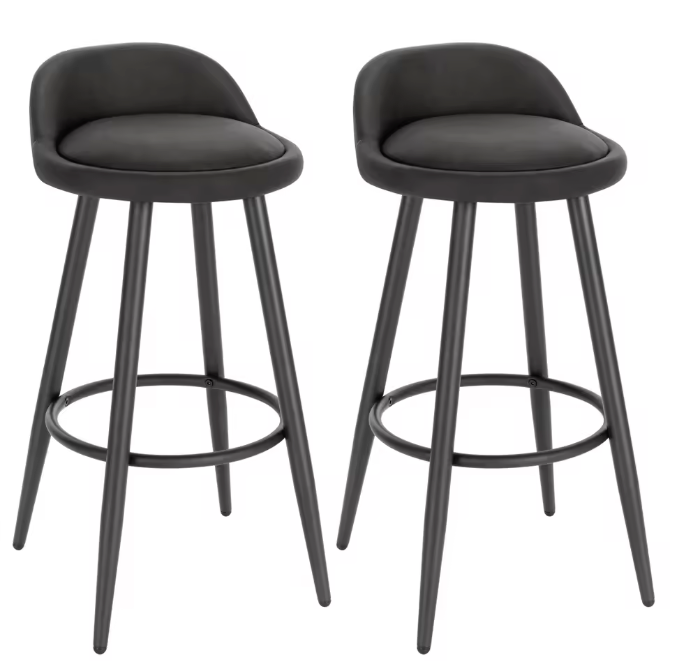 Set van 2 Barkrukken – Fluwelen Zitting met Voetsteun, Modern Design voor Keuken of Bar