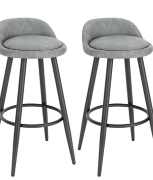 Set van 2 Barkrukken – Fluwelen Zitting met Voetsteun, Modern Design voor Keuken of Bar