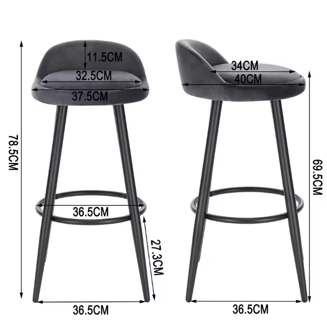 Set van 2 Barkrukken – Fluwelen Zitting met Voetsteun, Modern Design voor Keuken of Bar