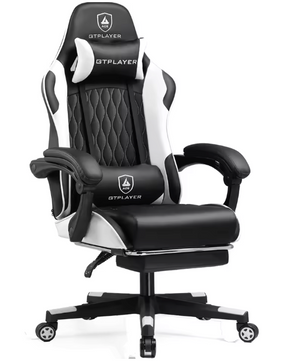 Ergonomische Gamingstoel – Verstelbare Rugleuning, Voetensteun & Lendenkussen, Draaibaar en Comfortabel