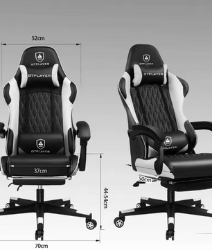 Ergonomische Gamingstoel – Verstelbare Rugleuning, Voetensteun & Lendenkussen, Draaibaar en Comfortabel