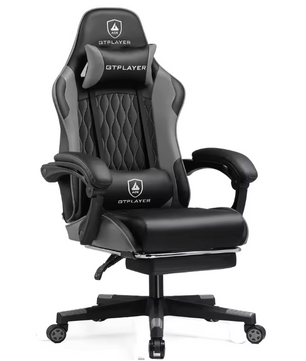 Ergonomische Gamingstoel – Verstelbare Rugleuning, Voetensteun & Lendenkussen, Draaibaar en Comfortabel