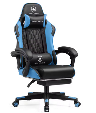 Ergonomische Gamingstoel – Verstelbare Rugleuning, Voetensteun & Lendenkussen, Draaibaar en Comfortabel