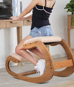 Ergonomische Knielstoel van Hout – Schommelend – Met Dik Kussen