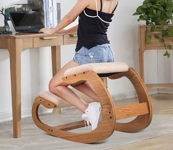 Ergonomische Knielstoel van Hout – Schommelend – Met Dik Kussen