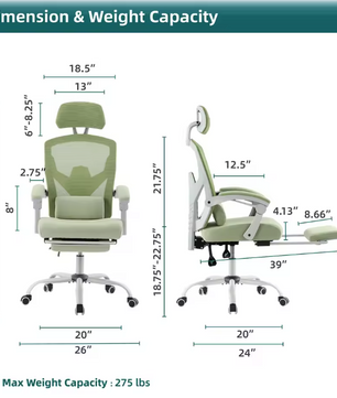 Ergonomische Draaistoel – Ligfunctie – Mesh Rug – Lendensteun & Voetsteun