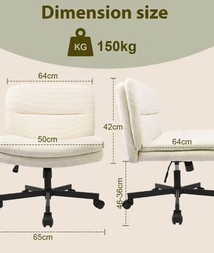 Ergonomische Stoffen Bureaustoel Beige – Armloos – Verstelbaar – Gekruiste Poten