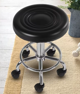 Verstelbare Zwarte Kruk – 33 cm – Met Wielen en Voetsteun – 150 kg