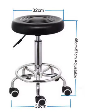 Verstelbare Zwarte Kruk – 33 cm – Met Wielen en Voetsteun – 150 kg