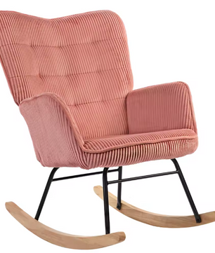 Schommelstoel met Armleuningen – Comfortabel Design van Beukenhout & Staal, Roze Lamswollook