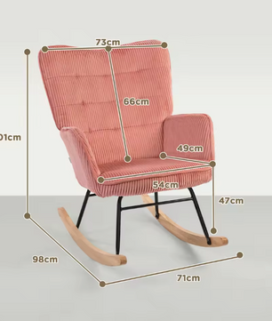 Schommelstoel met Armleuningen – Comfortabel Design van Beukenhout & Staal, Roze Lamswollook