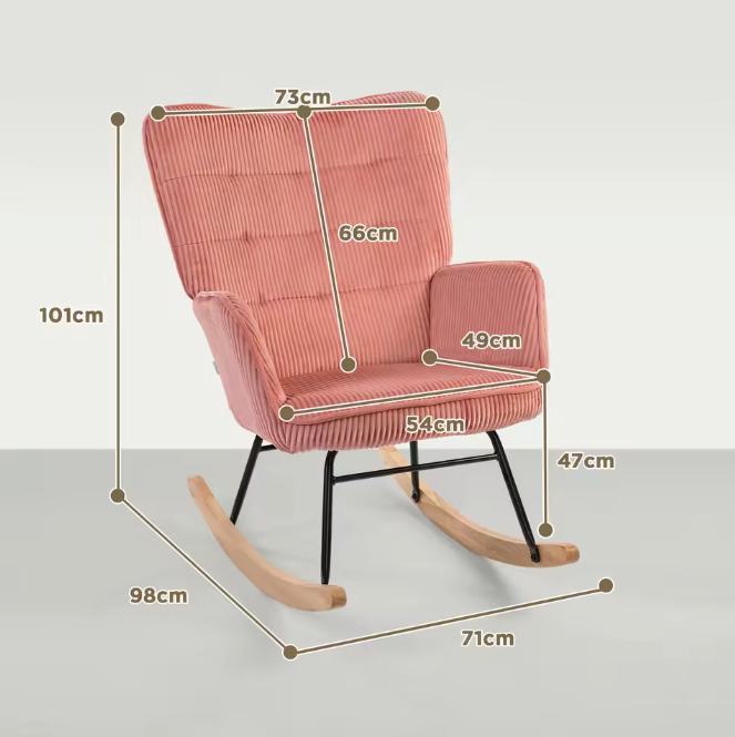 Schommelstoel met Armleuningen – Comfortabel Design van Beukenhout & Staal, Roze Lamswollook