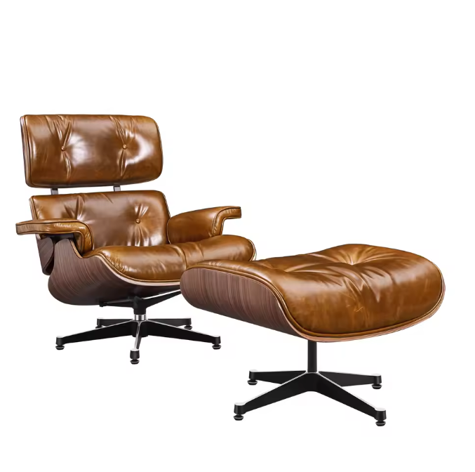 XL Klassieke Lounge Fauteuil – Walnoothout & Toplaag Koeienhuid, Luxe en Comfortabel