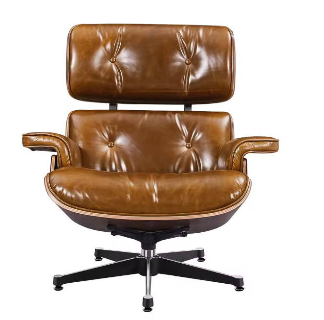XL Klassieke Lounge Fauteuil – Walnoothout & Toplaag Koeienhuid, Luxe en Comfortabel