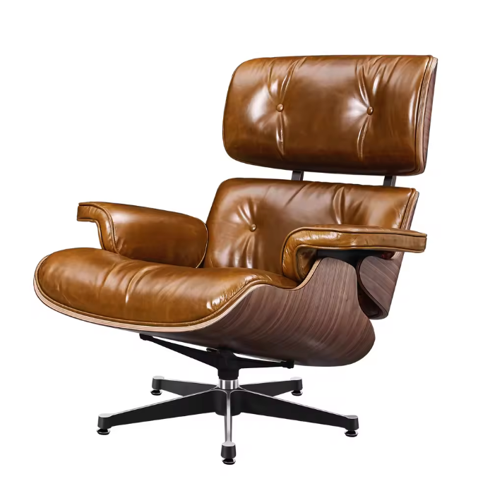 XL Klassieke Lounge Fauteuil – Walnoothout & Toplaag Koeienhuid, Luxe en Comfortabel