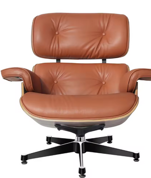 Klassieke Lounge Fauteuil – Walnoothout & Lichtbruine Natuurlijke Koeienhuid, Grote Voet