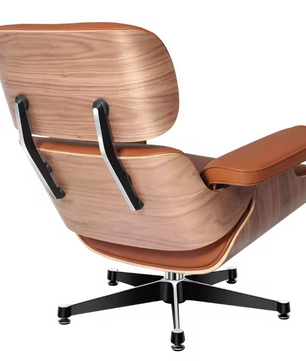 Klassieke Lounge Fauteuil – Walnoothout & Lichtbruine Natuurlijke Koeienhuid, Grote Voet