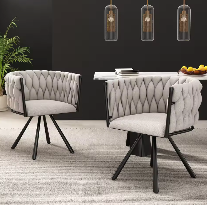 Set van 2 Linnen Draaistoelen – Modern & Comfortabel – Metalen Poten
