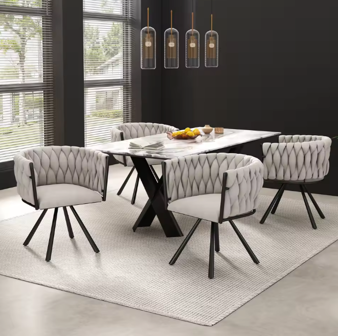 Set van 2 Linnen Draaistoelen – Modern & Comfortabel – Metalen Poten