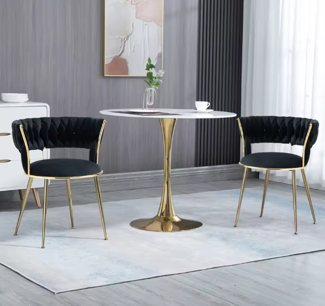 Set van 2 Fluwelen Eetkamerstoelen – Zwarte Gekruiste Rugleuning