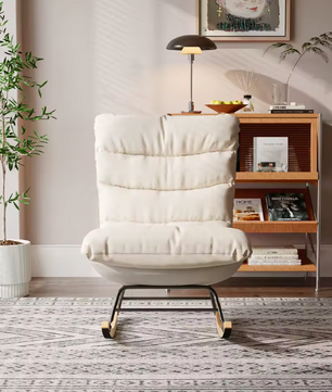 Schommelstoel met Hoge Rug – Comfortabele Lounge Relaxstoel – Gebroken wit
