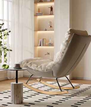 Schommelstoel met Hoge Rug – Comfortabele Lounge Relaxstoel – Gebroken wit