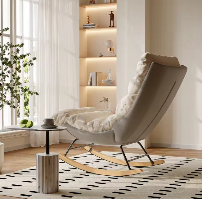 Schommelstoel met Hoge Rug – Comfortabele Lounge Relaxstoel – Gebroken wit