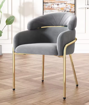 Grijze Fluwelen Vrijetijdsstoel – Luxe Design – Metalen Poten
