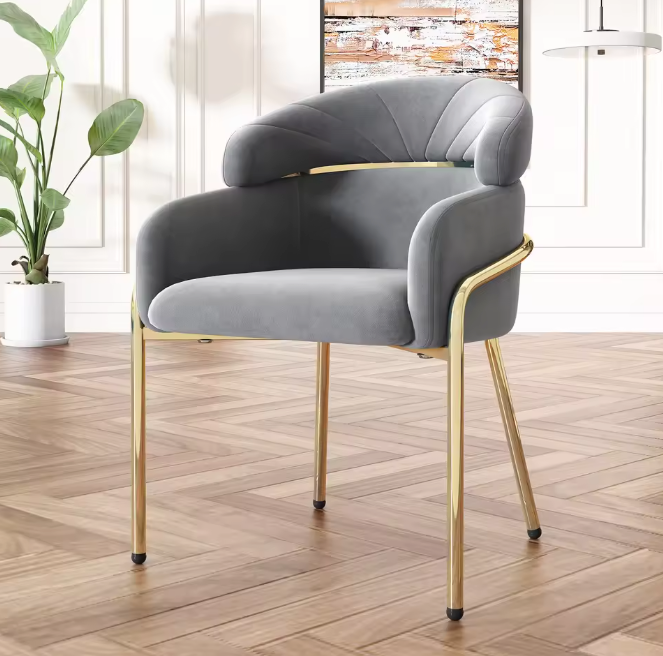 Grijze Fluwelen Vrijetijdsstoel – Luxe Design – Metalen Poten