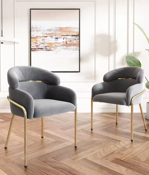 Grijze Fluwelen Vrijetijdsstoel – Luxe Design – Metalen Poten