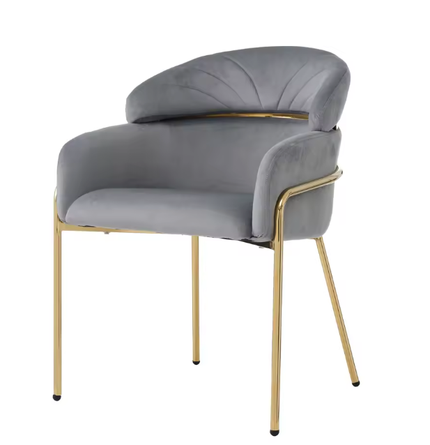Grijze Fluwelen Vrijetijdsstoel – Luxe Design – Metalen Poten