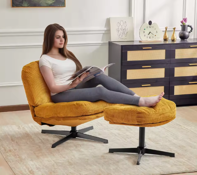 Moderne Draaibare Loungestoel – Zachte Corduroy – Verdikt Kussen
