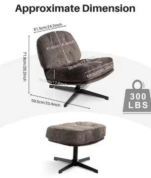 Moderne Draaibare Loungestoel – Zachte Corduroy – Verdikt Kussen