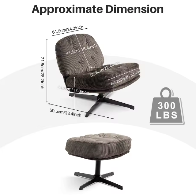 Moderne Draaibare Loungestoel – Zachte Corduroy – Verdikt Kussen