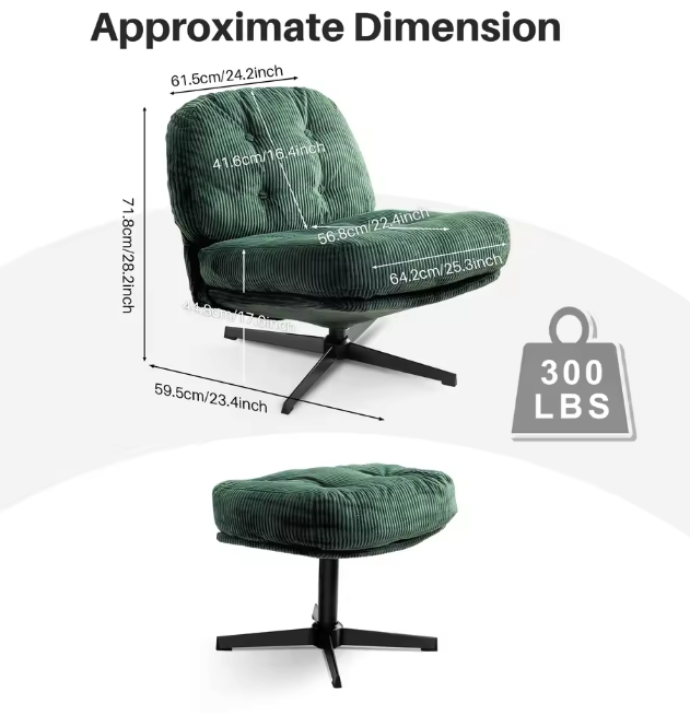 Moderne Draaibare Loungestoel – Zachte Corduroy – Verdikt Kussen