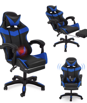 Massage Gamingstoel met Voetsteun – Verstelbaar, Ergonomisch & Draaibaar, Inclusief Lendenmassage en Hoofdsteun