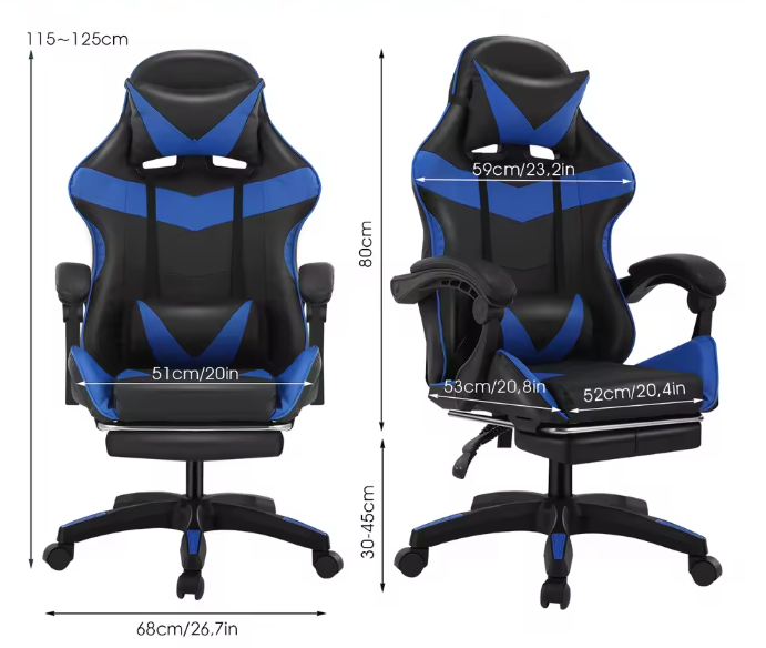 Massage Gamingstoel met Voetsteun – Verstelbaar, Ergonomisch & Draaibaar, Inclusief Lendenmassage en Hoofdsteun