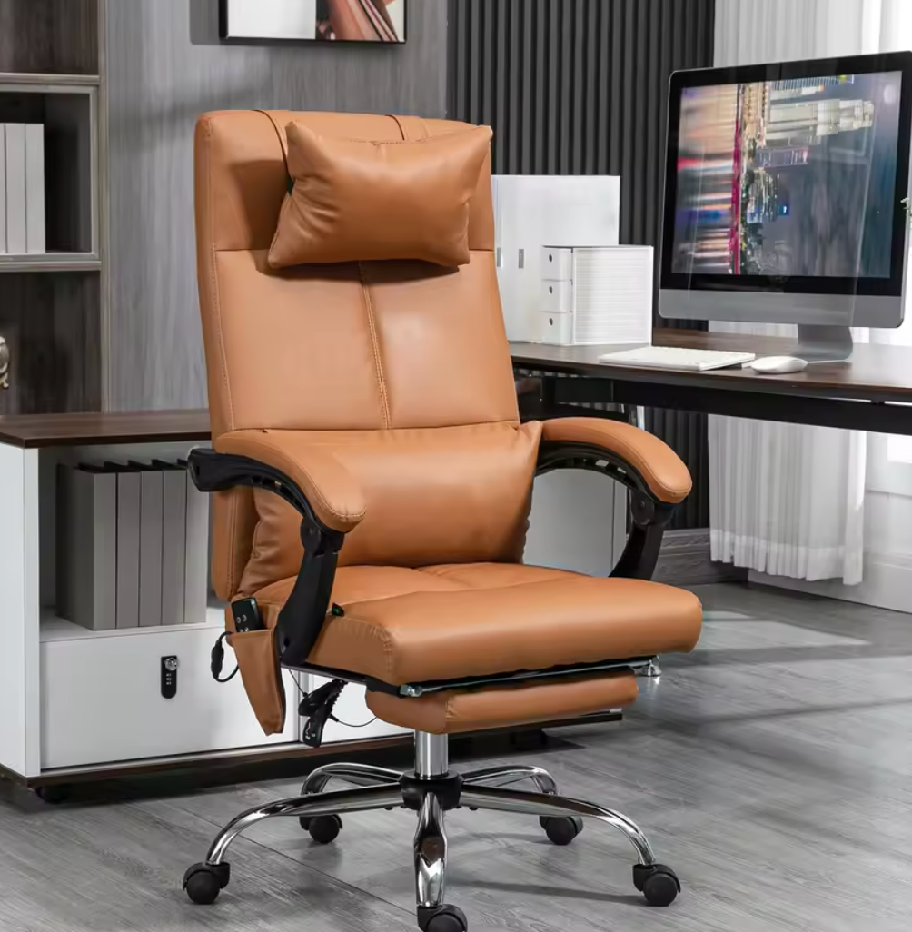 Ergonomische Bureaustoel met Massagefunctie – Kunstleer, 6 Massagepunten, Verwarmde Taille & Voetsteun