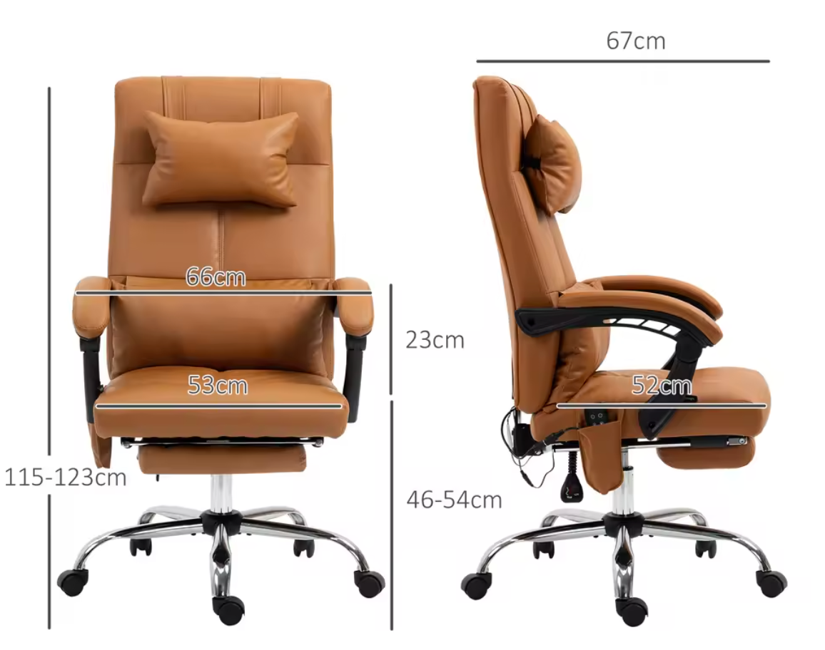 Ergonomische Bureaustoel met Massagefunctie – Kunstleer, 6 Massagepunten, Verwarmde Taille & Voetsteun