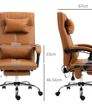 Ergonomische Bureaustoel met Massagefunctie – Kunstleer, 6 Massagepunten, Verwarmde Taille & Voetsteun