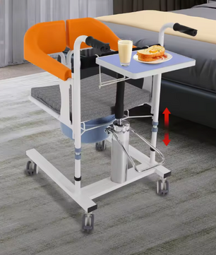 Hydraulische Verpleegstoel – In Hoogte Verstelbaar met 180° Rugleuning & Emmer, Oranje