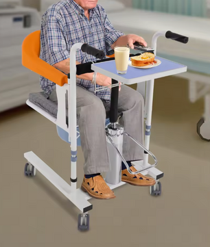 Hydraulische Verpleegstoel – In Hoogte Verstelbaar met 180° Rugleuning & Emmer, Oranje