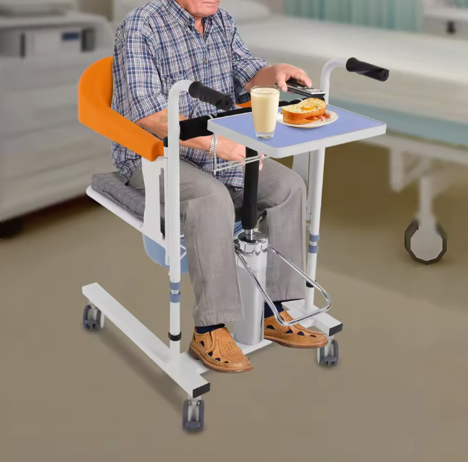 Hydraulische Verpleegstoel – In Hoogte Verstelbaar met 180° Rugleuning & Emmer, Oranje