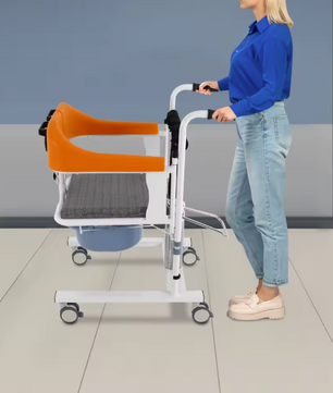 Hydraulische Verpleegstoel – In Hoogte Verstelbaar met 180° Rugleuning & Emmer, Oranje