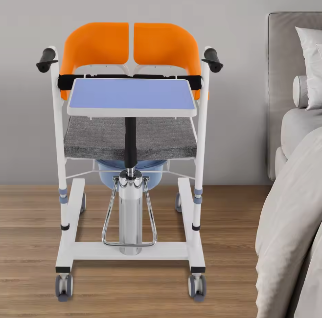 Hydraulische Verpleegstoel – In Hoogte Verstelbaar met 180° Rugleuning & Emmer, Oranje