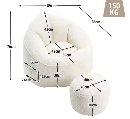 Zitzak Fauteuil met Voetsteun – Comfortabel & Gestoffeerd Design