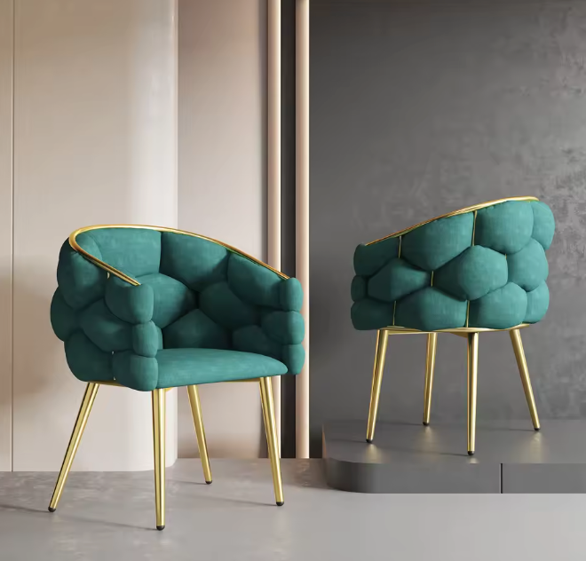 Luxe Fluwelen Eetkamerstoel Grijs/Groen/Beige – Gouden Poten & Ergonomisch Comfort