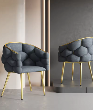 Luxe Fluwelen Eetkamerstoel Grijs/Groen/Beige – Gouden Poten & Ergonomisch Comfort